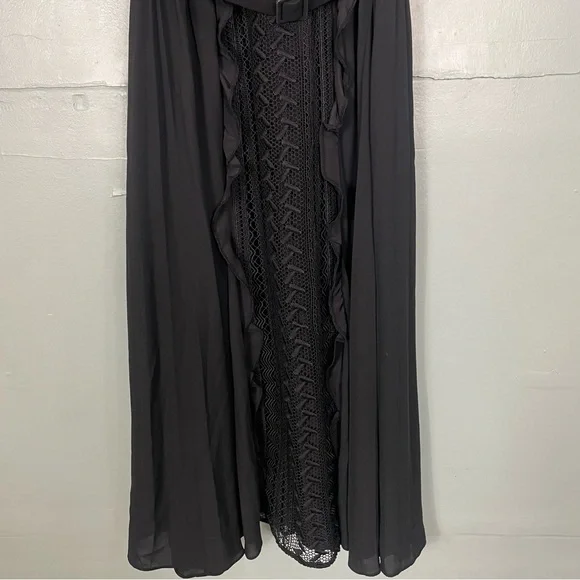 Self Portrait Black Geometric Lace Midi Dress Quarter Sleeve US Sz 4 - Picture 6 of 8